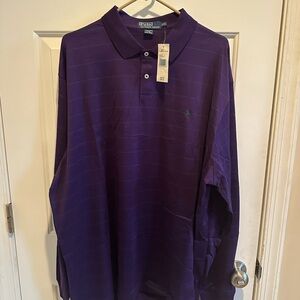 NWT Ralph Lauren Men's Long Sleeve Polo Shirt Rich Purple Stripe XXL Vintage